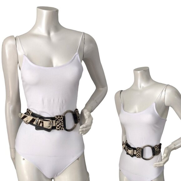 Vintage La Doppia Vita Leather Pony Hair Belt Animal Print Braided Brown White - Picture 3 of 14